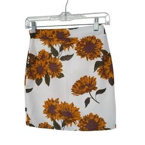 Misguided White Sunflower Elastic Waist Straight Mini Skirt Sz 6